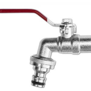 Kerti csap nikkelezett sárgaréz 3/4”, golyós bekötés 1”, kuplungos